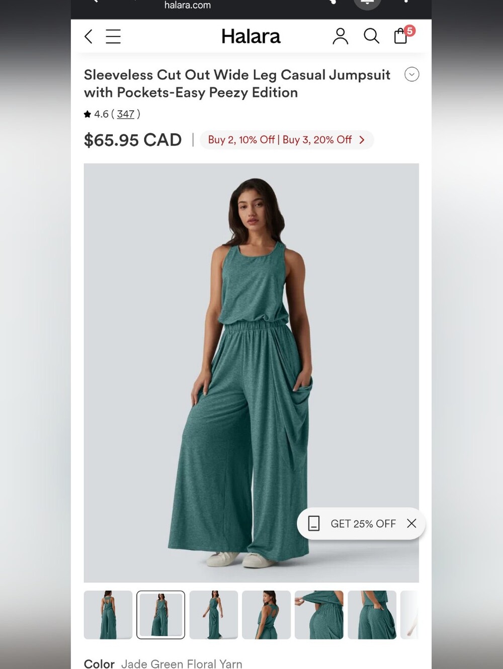 HALARA Jade Green Sleeveless Wide-Leg Jumpsuit